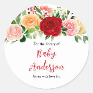Romantic Roses Floral Baby Shower Bookplate