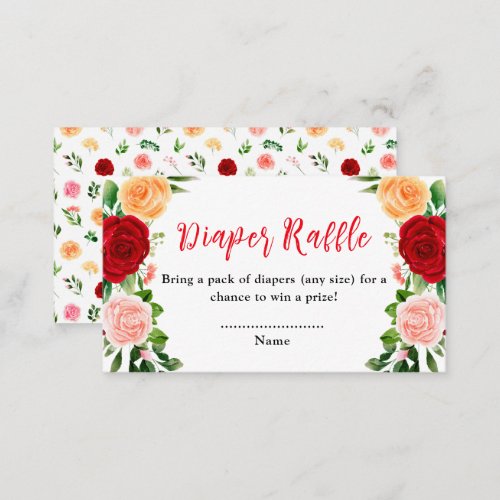 Romantic Roses Floral Baby Shower Diaper Raffle Enclosure Card