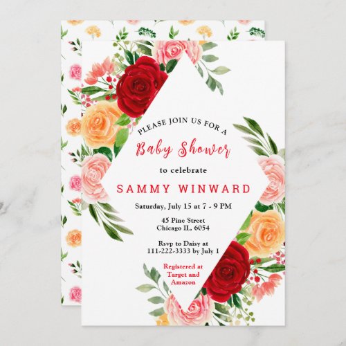 Romantic Roses Floral Baby Shower Invitation