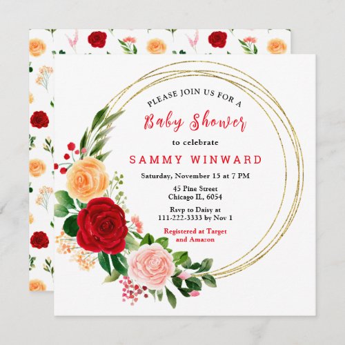 Romantic Roses Floral Baby Shower Invitation