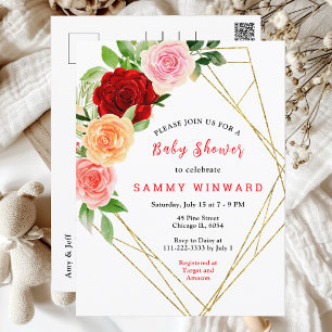 Romantic Roses Floral Baby Shower Postcard