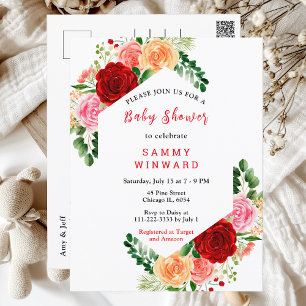 Romantic Roses Floral Baby Shower Postcard