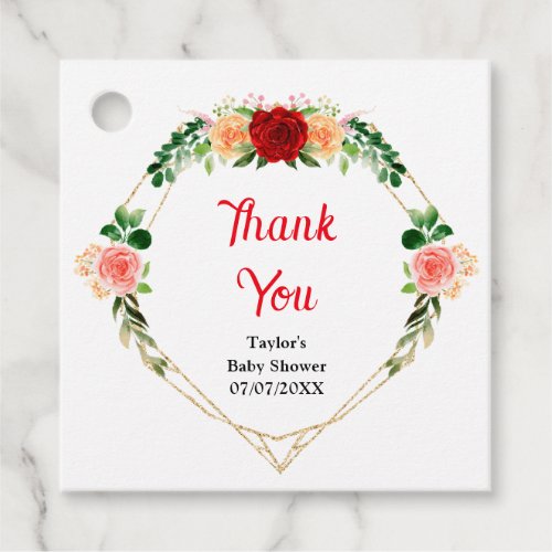 Romantic Roses Floral Baby Shower Thank You Favor Tags