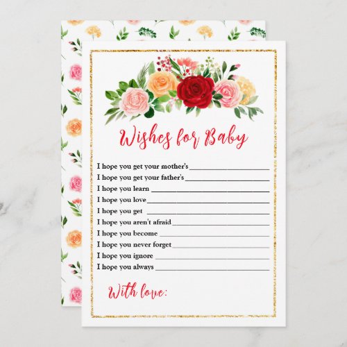 Romantic Roses Floral Baby Shower Wishes For Baby Invitation