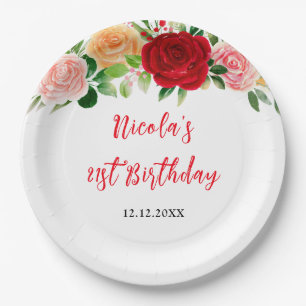 Romantic Roses Floral Birthday Paper Plates