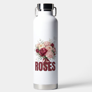 Romantic Roses Floral Bouquet Elegant Flower Desig Water Bottle