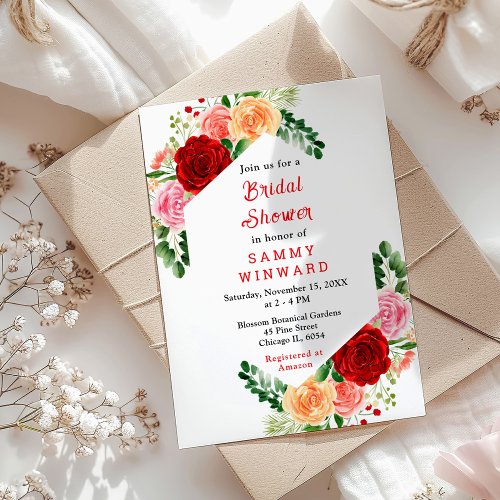 Romantic Roses Floral Bridal Shower Invitation