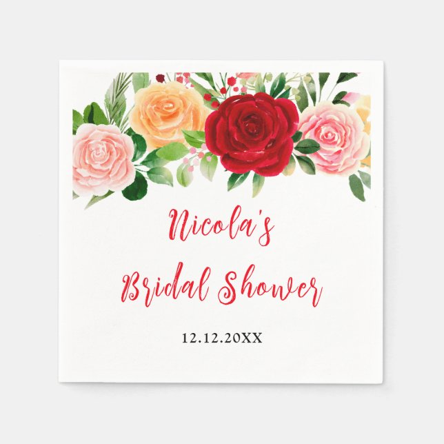 Romantic Roses Floral Bridal Shower Napkins (Front)