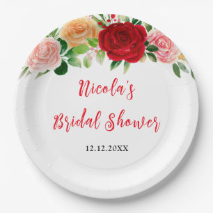 Romantic Roses Floral Bridal Shower Paper Plates