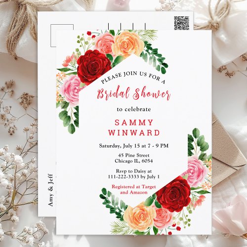 Romantic Roses Floral Bridal Shower Postcard