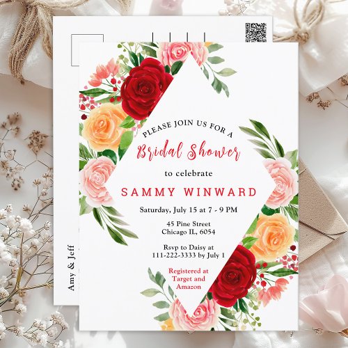 Romantic Roses Floral Bridal Shower Postcard