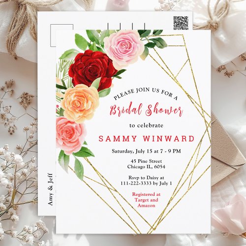 Romantic Roses Floral Bridal Shower Postcard