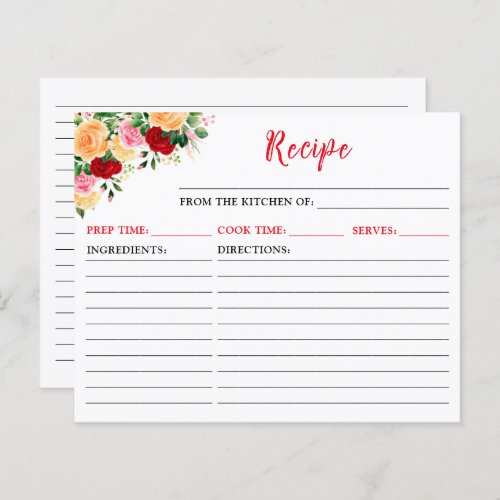 Romantic Roses Floral Recipe Card