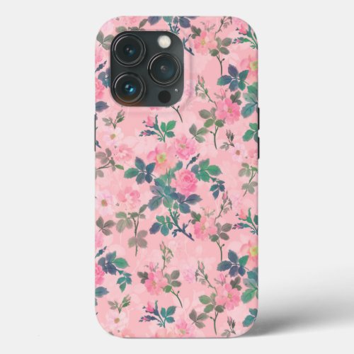 Romantic Roses Floral Watercolor Pink Painting iPhone 13 Pro Case