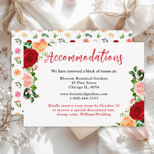 Romantic Roses Floral Wedding Accommodations Enclosure Card