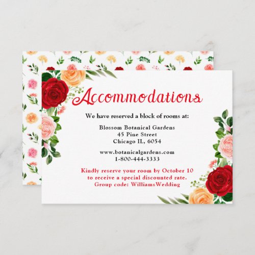 Romantic Roses Floral Wedding Accommodations Enclosure Card