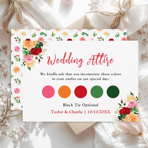 Romantic Roses Floral Wedding Attire Dress Code Enclosure Card