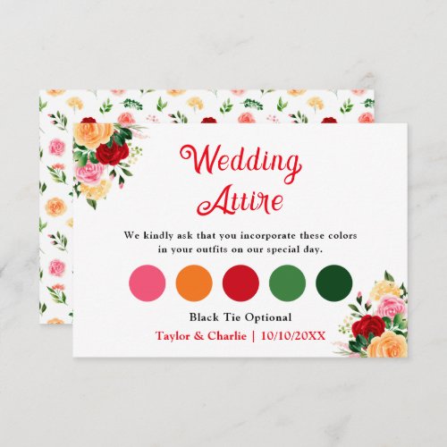 Romantic Roses Floral Wedding Attire Dress Code Enclosure Card
