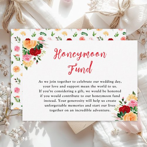 Romantic Roses Floral Wedding Honeymoon Fund Enclosure Card