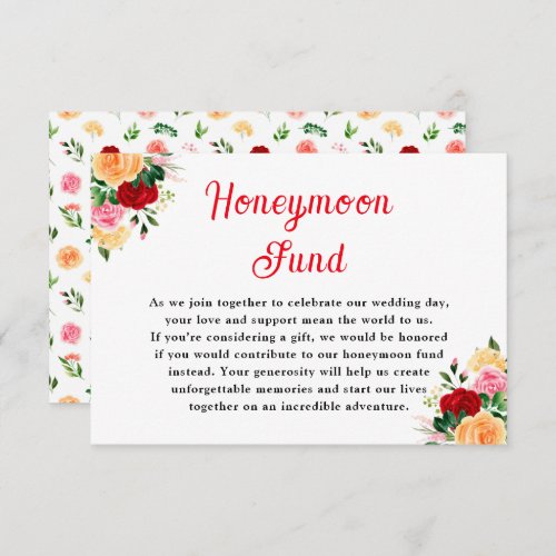 Romantic Roses Floral Wedding Honeymoon Fund Enclosure Card