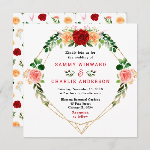 Romantic Roses Floral Wedding Invitation