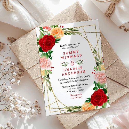 Romantic Roses Floral Wedding Invitation