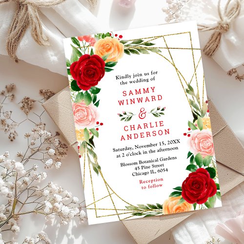 Romantic Roses Floral Wedding Invitation