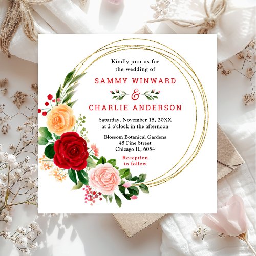 Romantic Roses Floral Wedding Invitation