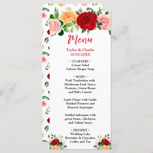 Romantic Roses Floral Wedding Menu