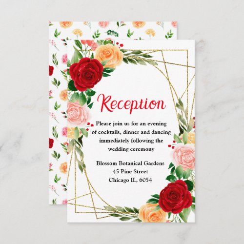 Romantic Roses Floral Wedding Reception Enclosure Card