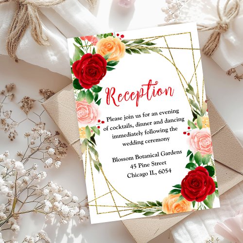 Romantic Roses Floral Wedding Reception Enclosure Card