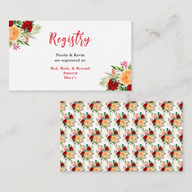 Romantic Roses Floral Wedding Registry Enclosure Card (Front/Back)