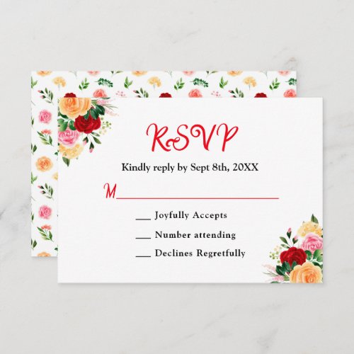 Romantic Roses Floral Wedding RSVP Card