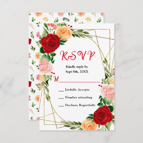 Romantic Roses Floral Wedding RSVP Card