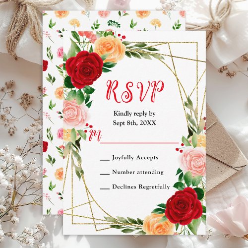 Romantic Roses Floral Wedding RSVP Card