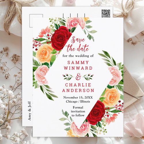 Romantic Roses Floral Wedding Save The Date Postcard