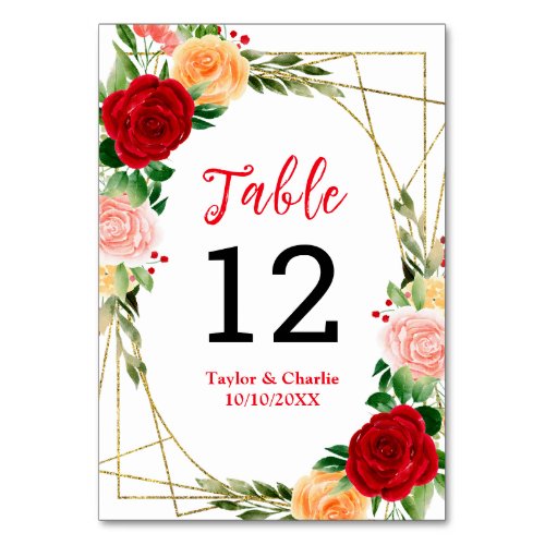 Romantic Roses Floral Wedding Table Number