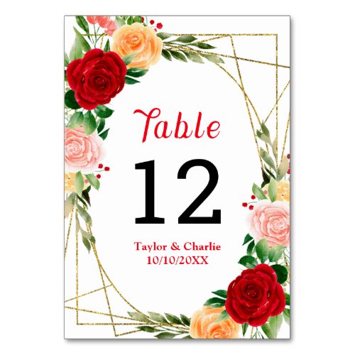 Romantic Roses Floral Wedding Table Number