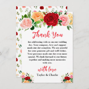 Romantic Roses Floral Wedding Thank You Card