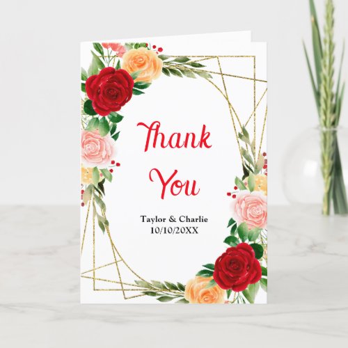Romantic Roses Floral Wedding Thank You Card