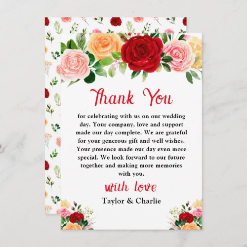 Romantic Roses Floral Wedding Thank You Card
