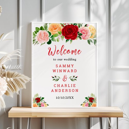 Romantic Roses Floral Wedding Welcome Sign