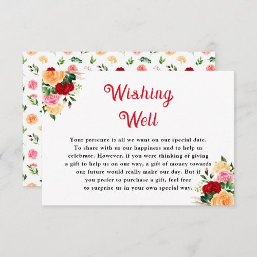 Romantic Roses Floral Wedding Wishing Well Enclosure Card