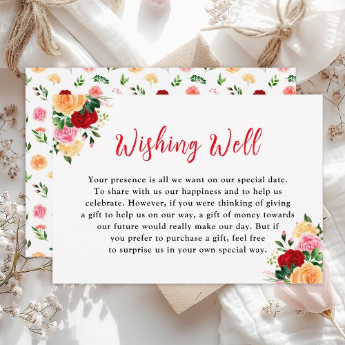 Romantic Roses Floral Wedding Wishing Well Enclosure Card