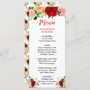 Romantic Roses FloralRomantic Red and Oran Wedding Menu