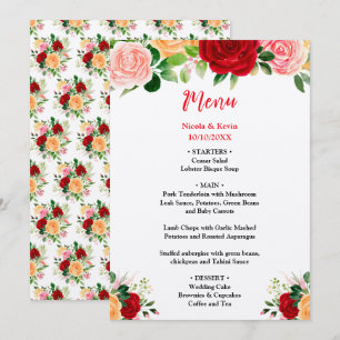 Romantic Roses FloralRomantic Red and Oran Wedding Menu