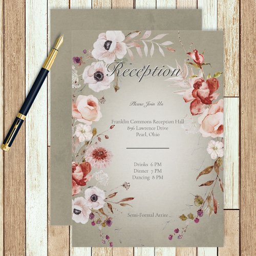 Romantic Roses Green Pink Floral Wedding Reception Enclosure Card