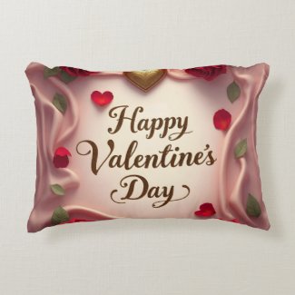 Romantic Roses & Heart Valentine Design Accent Pillow
