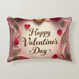 Romantic Roses & Heart Valentine Design Accent Pillow