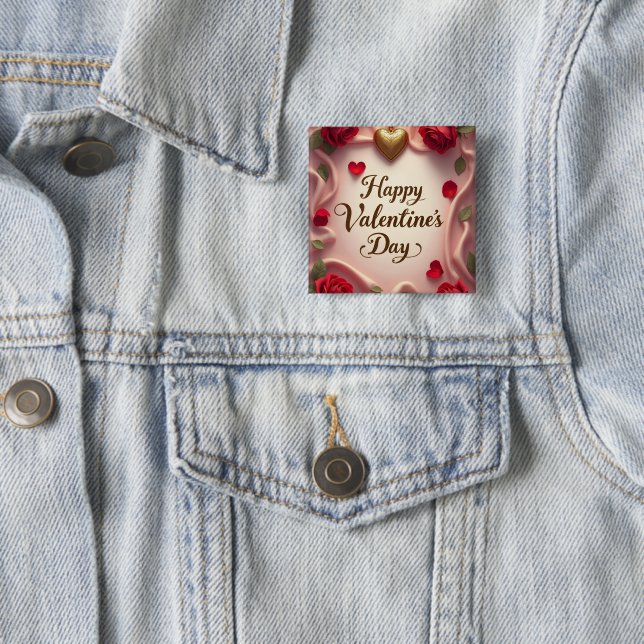 Romantic Roses & Heart Valentine Design Button (In Situ)